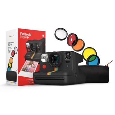 Polaroid Now+ Black (9061) – Bluetooth Connected I-Type Instant Film Camera with Bonus Lens Filter Set