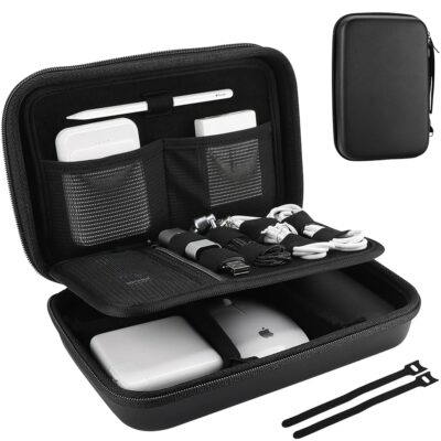 ProCase Hard Travel Electronic Organizer Case for MacBook Power Adapter Chargers Cables Power Bank Apple Magic Mouse Apple Pencil USB Flash Disk SD Card Small Portable…