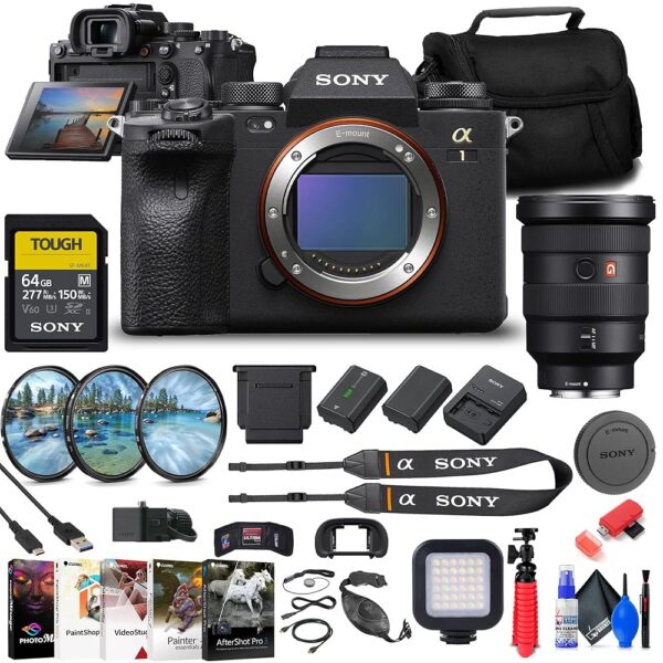 Sony a1 Mirrorless Camera (ILCE-1/B) + Sony FE 16-35mm Lens (SEL1635GM) + 64GB Card + Filter Kit + Bag + NP-FZ100 Compatible Battery + LED Light + Corel Photo Software + Flex...