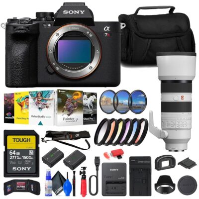 Sony a7R V Mirrorless Camera (ILCE7RM5/B) FE 70-200mm Lens (SEL70200GM2) + 64GB Card + Filter Kit + Color Filter Kit + Corel Photo Software + Bag + NP-FZ100 Compatible Battery +…