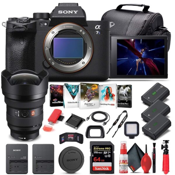 Sony Alpha a7S III Mirrorless Digital Camera (Body Only) ILCE7SM3/B + Sony FE 12-24mm Lens + 64GB Memory Card + 2 x NP-FZ-100 Battery + Corel Photo Software + Case + External...