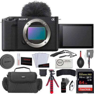 Sony ZV-E1 Mirrorless Camera (Black) Bundled with 64GB Memory Card + Photo Starter Kit (11 Pieces) + Camera Case + Tripod 12″ Flexipod + Cleaning Cloth (6 Items)