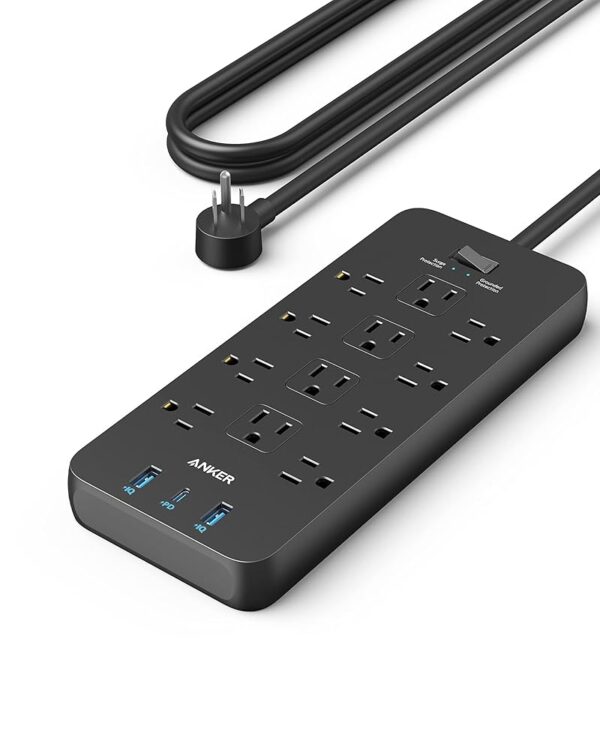 Surge Protector Power Strip (2100J), Anker 12 Outlets with 1 USB C and 2 USB Ports foriPhone 15/15 Plus/15 Pro/15 Pro Max, 5ft Extension Cord, Flat Plug, 20W USB C Charging for...