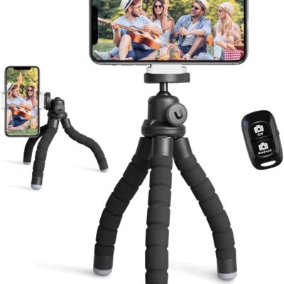 Ubeesize Phone Tripod, Portable and Flexible Tripod with Wireless Remote and Clip, Cell Phone Tripod Stand for Video Recording Black