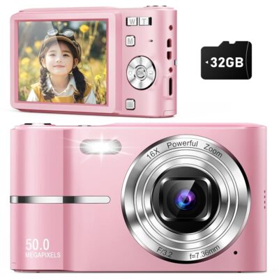 Upgrade Digital Camera, 50MP Full High Definition 1080P Camera with 16x Zoom Anti Shake, Compact Camera for Kid Student Children Teen Girl Boy, Kids Camera with 32GB SD Card,2…