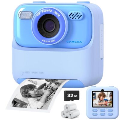 Upgrade Kids Camera Instant Print for Boys and Girls, 1080P HD Dual-Lens Selfie Digital Camera with Print Paper & 32G Card, Christmas Birthday Gifts Toys for Toddler and…