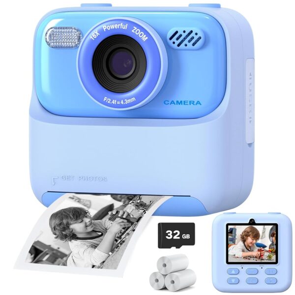 Upgrade Kids Camera Instant Print for Boys and Girls, 1080P HD Dual-Lens Selfie Digital Camera with Print Paper & 32G Card, Christmas Birthday Gifts Toys for Toddler and...