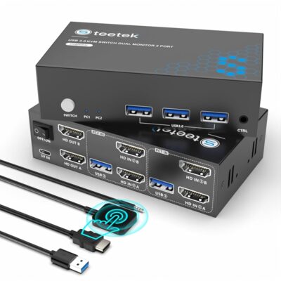 USB 3.0 HDMI KVM Switch 2 Monitors 2 Computers, 4K@60Hz KVM Switches for 2 Computers Sharing 2 Monitor Keyboard Mouse Hard Drives Printer, with EDID Adaptive, 2USB Cable and…