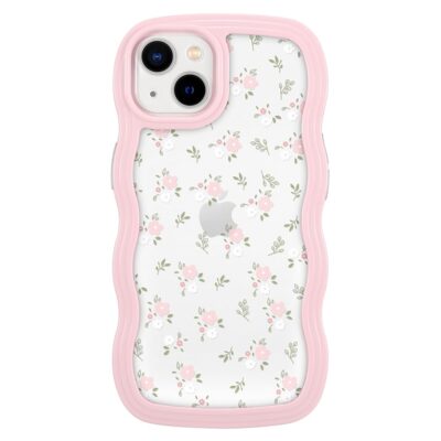 ZCDAYE Compatible with iPhone 13 Case, Aesthetic Floral Pattern Cute Curly Edge Wavy Shape Case for Women Girls, Soft TPU Shockproof Cover for iPhone 13(6.1 inch), Pink