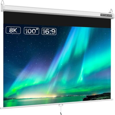 100 inch Projector Screen Pull Down, 3 Layers PVC Auto-Locking Manual Pull Down Projector Screen Retractable, 16:9 Portable Projector Screen Indoor Outdoor – Home Theater Office…