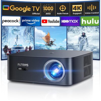 [1000 ANSI/Google TV]Smart Projector with WiFi 6 and Bluetooth, Netflix-Licensed 4K Support, Outdoor Movie Proyector, 1080P Home Ceiling Auto Focus Projector, Tech Gift for…