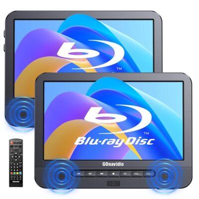 10.1” Portable Blu Ray Player for Car with Rechargeable Battery, Dual Screen Blu Ray DVD Player Support 1080P Video, Dolby Audio, HDMI Out, Sync Screen, Last Memory, Region…