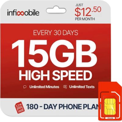 $12 .50/Month | Infimobile Prepaid Unlimited Plan: 24 Months | 15GB High-Speed Data Per Month | Unlimited Data Talk & Text | Prepaid Plan Service SIM Card | Nationwide Coverage…