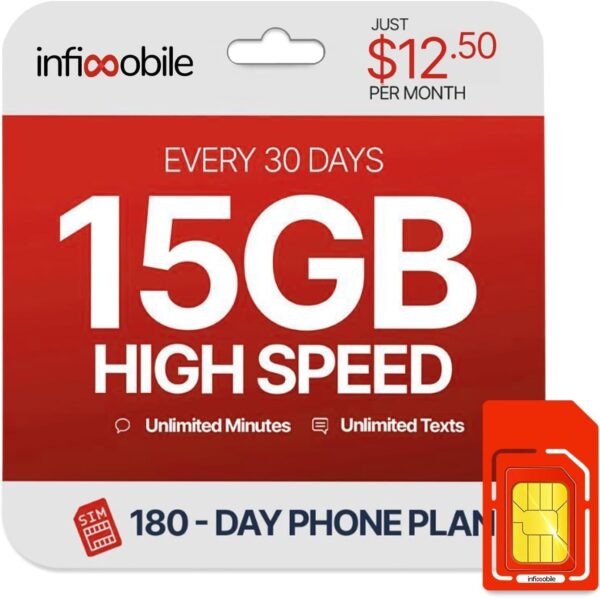 $12 .50/Month | Infimobile Prepaid Unlimited Plan: 24 Months | 15GB High-Speed Data Per Month | Unlimited Data Talk & Text | Prepaid Plan Service SIM Card | Nationwide Coverage...