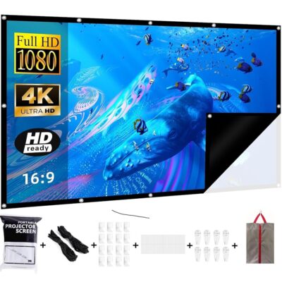 120 INCH Black Backing Projection Screen, 16:9, Portable, Indoor Outdoor, Matte, Foldable, 1.1 Gain, 160° Viewing Angle, Front Projection, Wall Mount, Includes Travel Bag