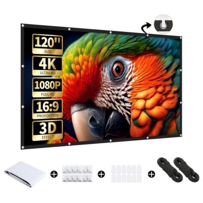 120-Inch Portable Projector Screen, 16:9 4K HD, Wrinkle-Free, Foldable, Indoor/Outdoor Movie Screen, Double-Sided Projection, Ideal for Home Theater and Backyard Use