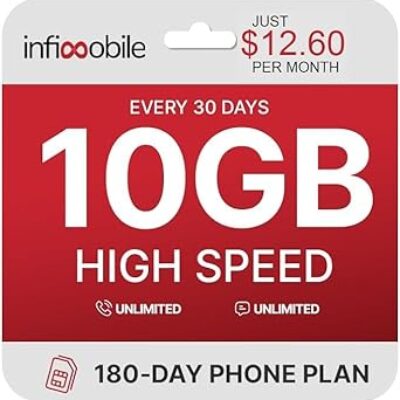 $12.6/Month | Infimobile Prepaid Unlimited Plan: 6 Months | 10GB High-Speed Data Per Month | Unlimited Data Talk & Text | Prepaid Plan Service SIM Card | Nationwide Coverage |…