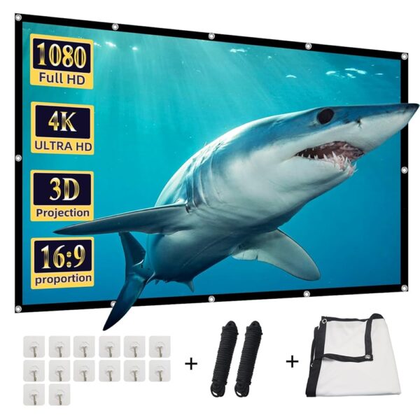 130 inch Projector Screen, Projection Screen Foldable Washable Anti-Crease Portable Projector 4K Indoor Outdoor 16:9 HD Rear Front Movies Screen for Home Theater Office Classroom