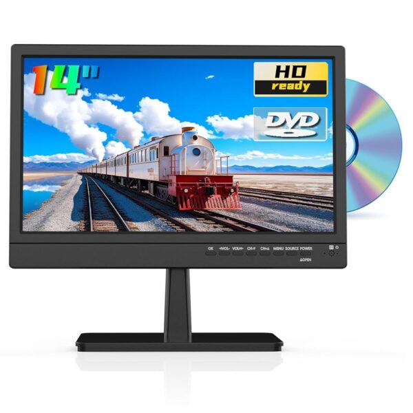 14 Inch LED HD Widescreen TV with Built-in DVD Player, 1080p Small Flat Screen TV DVD Combo w/ATSC Tuner/HDMI/USB/AV/VGA Input, 12 Volt TV Suitable for Kitchen Bedroom RV Camper