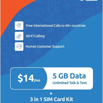 $14/Month – 5GB Data + Unlimited Minutes & Texts | Tello Mobile US Prepaid Phone Plan | Bring Your Own Phone Kit | 3 in 1 SIM Card Included | US Nation-Wide 4G LTE/5G Coverage