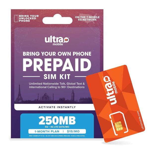 $15/mo. Ultra Mobile Prepaid Phone Plan with Unlimited Talk, Text and 250MB of 5G • 4G LTE Data (SIM Card Kit)