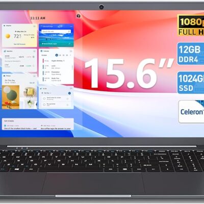 15.6 Inch Laptops, 12GB DDR4 1024GB SSD Laptop Computers, Celeron N5095 Quad-Core Processors (Up to 2.9GHz), FHD 1920X1080 Screen, Type-C, BT4.2, Webcam, 2.4G/5G WiFi(Gray)