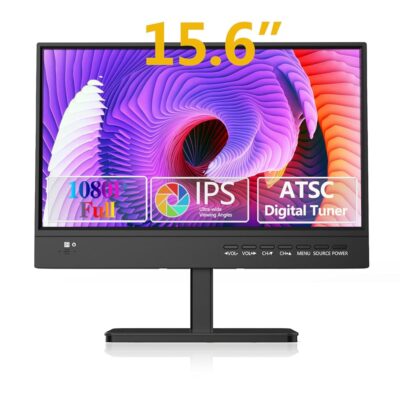 15.6 inch Small TV,Flat FHD IPS 1080P Screen TV with Antenna and Digital ATSC Tuner,HDMI/USB/VGA/Port,12 Volt Car Charger Cable/AC Power for Kitchen and Caravan