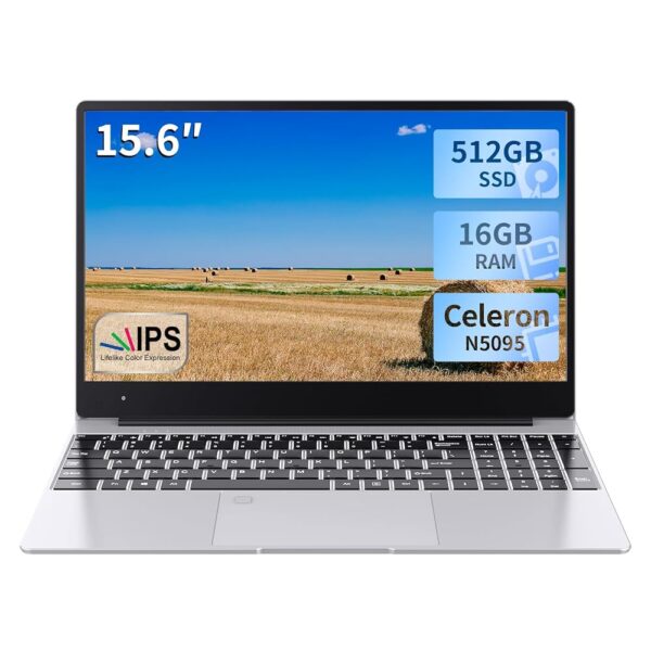 15.6'' Windows Laptop,Intel Celeron N5095 Processor(up to 2.9GHz), 16 GB RAM, 512 GB SSD, Fingerprint Unlock, Windows 11, Laptop for Business, Office or Student use (N5095-16+512)