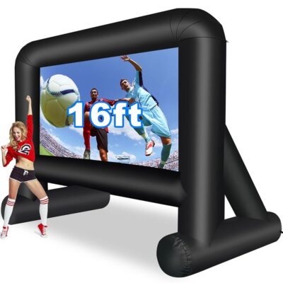 16 Feet Inflatable Movie Screen Outdoor, Projection Screen with Air Blower, Tie-Downs and Storage Bag – Easy Set up, Blow Up Screen for Backyard Movie Night, Theme Party