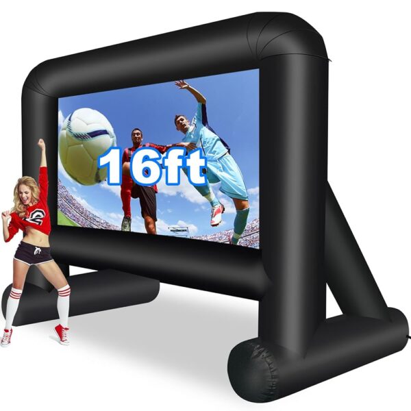 16 Feet Inflatable Movie Screen Outdoor, Projection Screen with Air Blower, Tie-Downs and Storage Bag - Easy Set up, Blow Up Screen for Backyard Movie Night, Theme Party