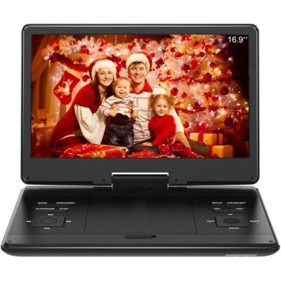 16.9″ Portable DVD Player with 14.1″ Large HD Screen,High Volume Speaker,4-6 Hours Built-in Rechargeable Battery,Support USB/SD Card/Sync TV and Multiple Disc Formats,Region…