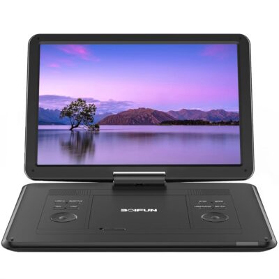 17.5″ Portable DVD Player with 15.6″ Large HD Screen, 6 Hours Rechargeable Battery, Support USB/SD Card/Sync TV and Multiple Disc Formats, High Volume Speaker,Black