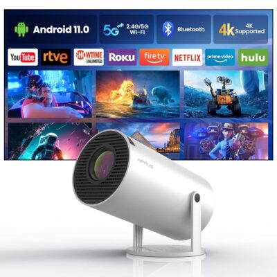 [180°Freestyle & Auto Keystone]Smart Projector with Android TV 11.0, Mini portable projector with 5G WiFi and Bluetooth, 1080P Supported ,Movie Projector Compatible with TV…