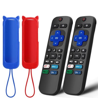 (2+2 Packs) Replacement Remote for Roku TV with Soft Protective Silicone Cover(Glow in The Dark), Universal Remote for TCL Roku/Hisense Roku/Onn Roku/Sharp Roku/Element…