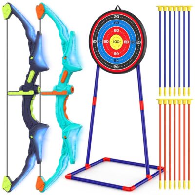 2 Pack Bow and Arrow Set for Kids, Light Up Archery Set with 14 Suction Cup Arrows, Archery Targets Outdoor Games for Kids Ages 4-8 8-12, Birthday Gifts Toys for 5 6 7 8 9 10 11…