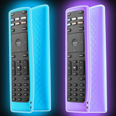 2 Pack Remote case for Vizio TV Controller, Silicone Remote Cover for Vizio XRT136 LCD LED TV Remote Controller, Smart TV Remote Skin Sleeve Glow in The Dark (Blue and Purple)