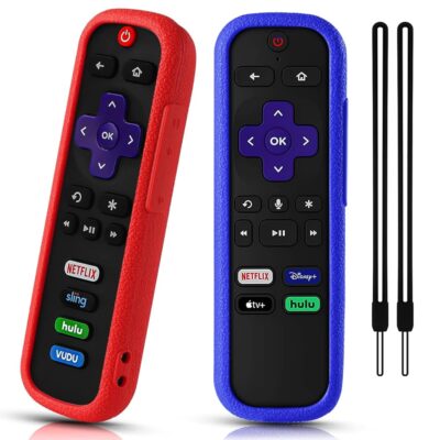 2 Pack Silicone Remote Case for Roku TV, Compatible with Roku Brands, Red and Dark Blue