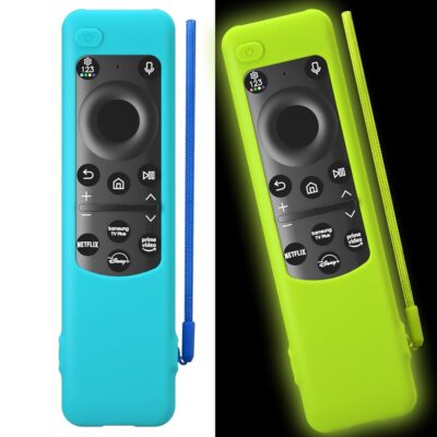 2023 Samsung Smart TV Solar Remote BN59-01432 BN59-01436B BN59-01392B TM2360E TM2360F Silicone Protective Cover with Lanyard(Mint Green+Luminous Green)