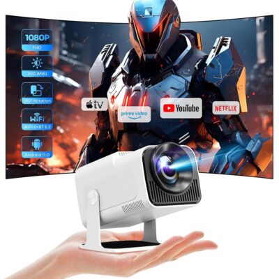 2024 NEW Smart Mini Projector with 180° Adjustable Stand, 1080P 4K Outdoor Portable Projector, WiFi 6 & Bluetooth 5.2, Android 11, 300ASIN LM, Support 2.4G/5G Dual-Band Wi-Fi…