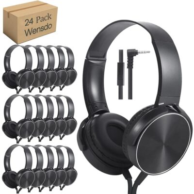 24 Pack Classroom Headphones Bulk with Microphone for Kids School Students, Wholesale Durable Wired Headsets Class Set for Children and Adult