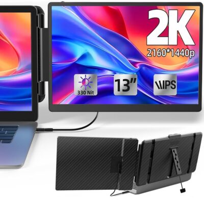 2K Laptop Monitor Extender – 13″ IPS 1440P Dual Monitor Attachment Laptop Plug & Play Multiple Screens for 13″-17″ Laptop Compatible with Wins Mac Dex Chrome Travel Work