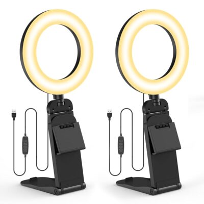 2Packs-Ring Light for Computer Laptop,Video Conference Lighting kit for Zoom Meetings,5″ Small Led Selfie Light Portable Ring Light with Stand,Cell Phone Holder Desktop Ring…