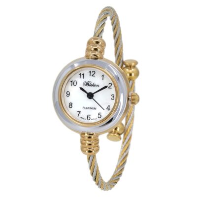 2Tone Gold Silver Cable Band Ladies Bangle Cuff Watch