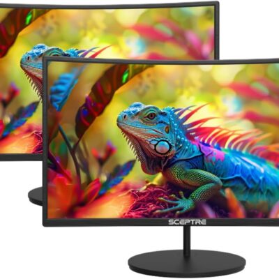 2X Pack – Curved 24 Inch Monitor FHD 100Hz Computer Monitor, HDMI X2 VGA 99% sRGB Build-in Speakers, VESA Mount, Tilt, Professional and Gaming Monitor – Machine Black, 2X Pack,…