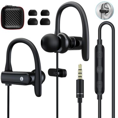 3.5mm Headphones Sport Wired Earbuds with Microphone Noise Cancelling Earphone HiFi Stereo Over Ear Buds Wired Plug in with Ear Hook for Samsung Galaxy A15 A03s A14 S10 A12 Moto…