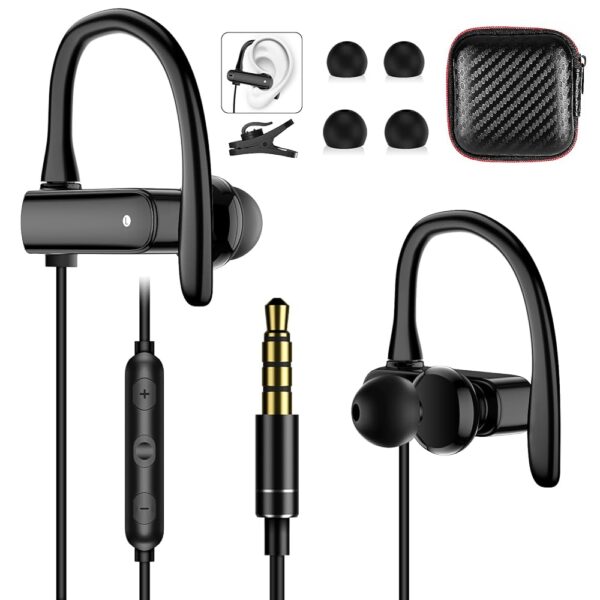 3.5mm Wired Headphones Over Ear Buds for School Earhook Wrap Around Corded Plug in Earphones Sport Running Workout Gym Earbuds Microphone for iPhone 6 6s Samsung Galaxy A14 MP3...