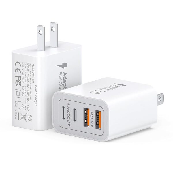 40W USB C Charger Block, 2-Pack 4-Port Type C Fast Charging Brick Dual PD&QC Wall Plug Adapter Compatible for iPhone 15/15 Pro/ 15 Pro Max/14/13/12, iPad, Airpods, iwatch,...