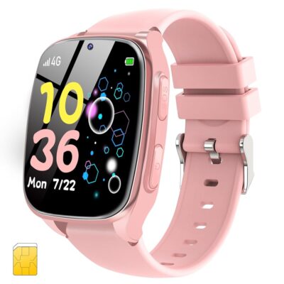 4G Kids Smart Watch – Kids Smartwatch Phone with SIM Card for Aged 4-12 Camera Music Games Audiobooks Learn Card Calculator Alarm Cell Phone Watch Gift for Boys and Girls(Pink)