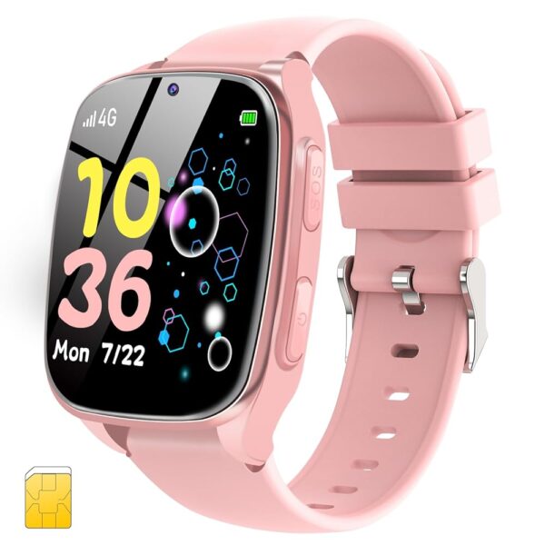 4G Kids Smart Watch - Kids Smartwatch Phone with SIM Card for Aged 4-12 Camera Music Games Audiobooks Learn Card Calculator Alarm Cell Phone Watch Gift for Boys and Girls(Pink)