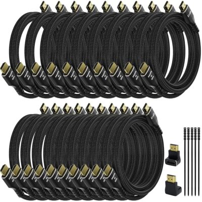 4K HDMI Cable 6 Feet (20 Pack), Ultra HD HDMI 2.0 Cable, Nylon Braided & Gold-Plated Connectors, 4K @ 60Hz, 2K,1080P, HDCP 2.2, ARC, Bulk HDMI Cables for Laptop, Monitors, HDTV,…